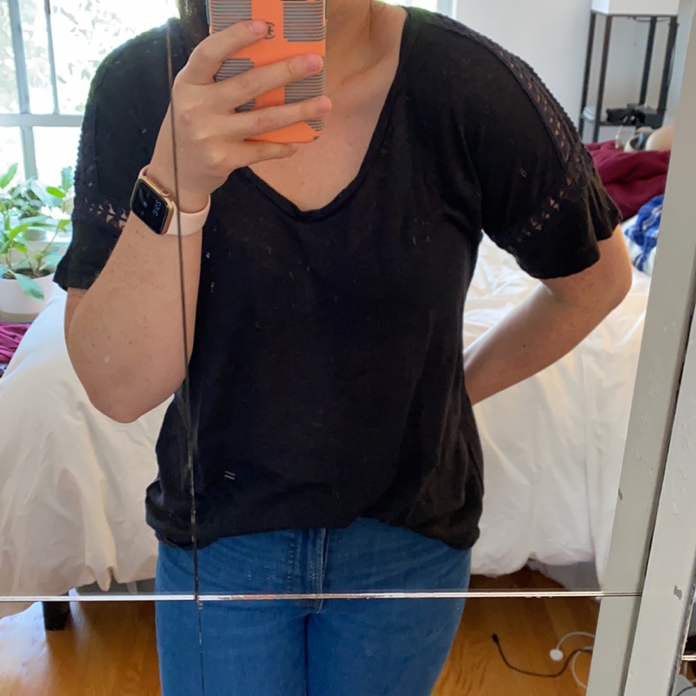 J.Crew black linen tee with sleeve cutouts M